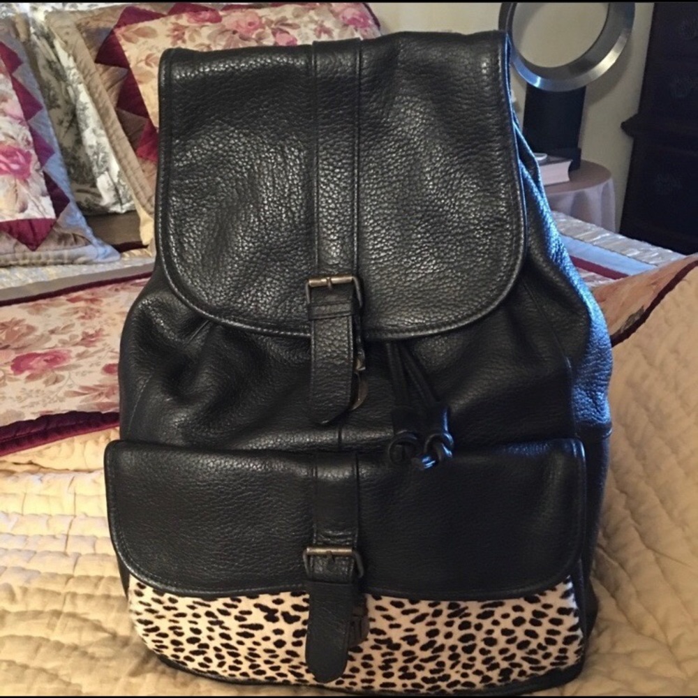 Tribeca Black Leather Backpack w/ Faux Cowhide